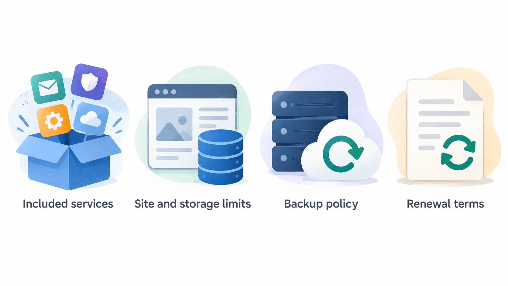 Show the brochure site, portfolio, and modest shop from the opening as three website types supported by web hosting.