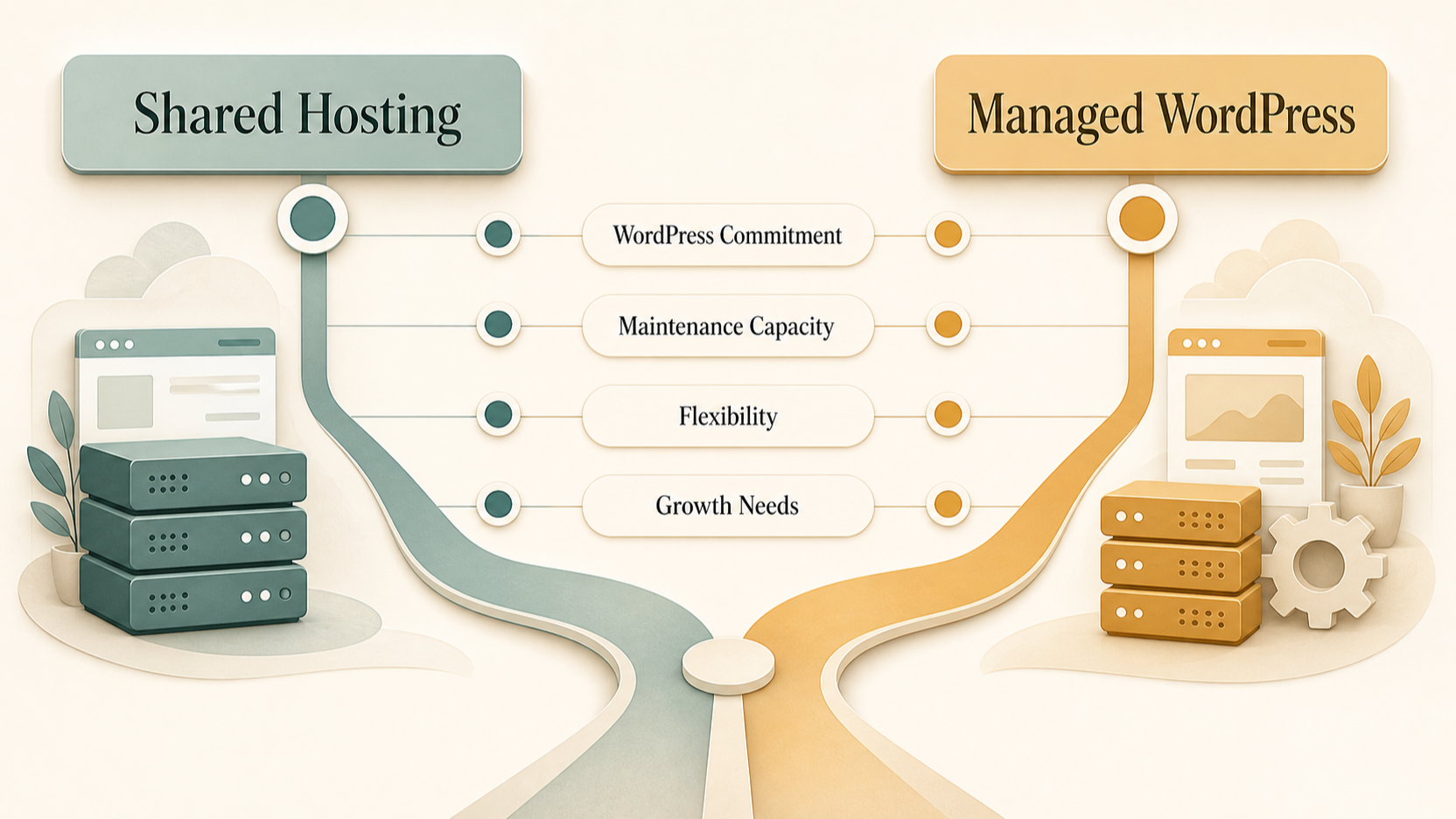 Editorial illustration for Shared Hosting vs Managed WordPress Hosting for Small Businesses